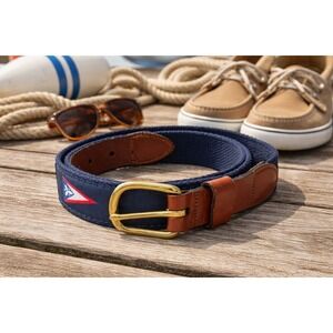 Handmade Leather Belt Essex, CT Mens Nautical Brass Buckle Size 36